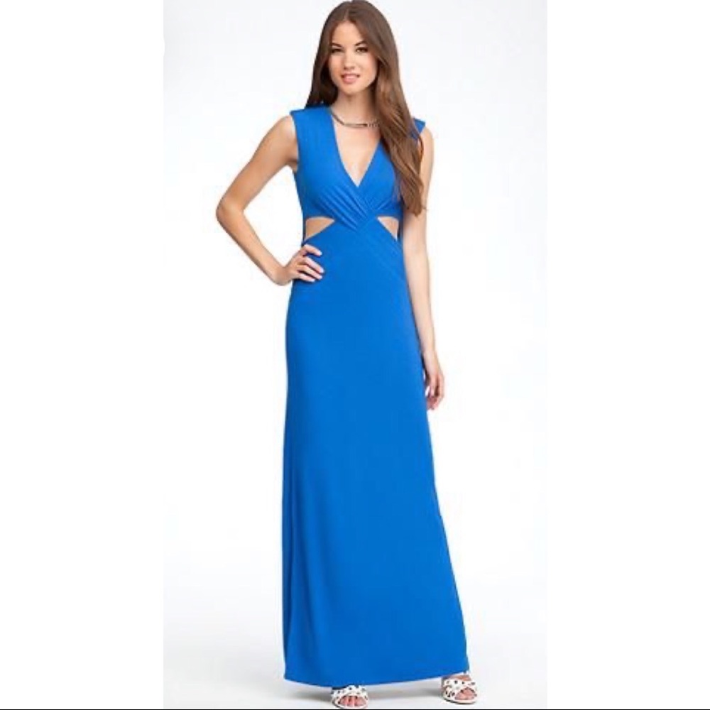 Blue Reversible V Neck Cut Out Maxi Dress